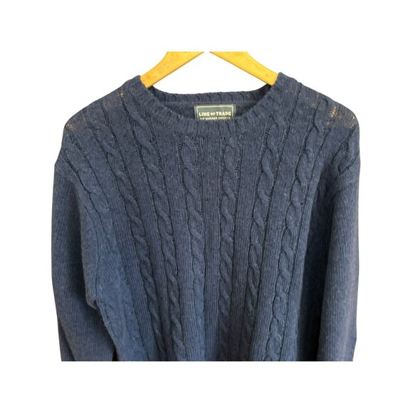 Line Of Trade Navy Blue Shetland Wool Mariner Cable Knit Sweater Size Large EUC - Picture 3 of 5